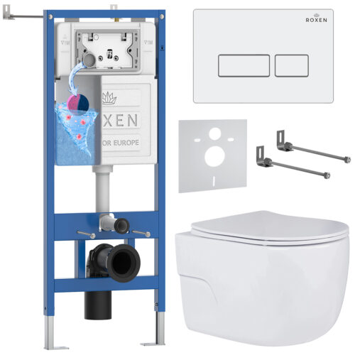Комплект инсталляции Roxen StounFix Dual Fresh с унитазом Porto и кнопкой Caspia (белая), 576390