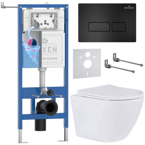 Комплект инсталляции Roxen StounFix Dual Fresh с унитазом Antares и кнопкой Caspia (чёрная/матовая), 577729