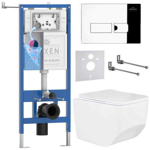 Комплект инсталляции Roxen StounFix Dual Fresh с унитазом Boro и кнопкой Caspia (хром/глянец), 594218