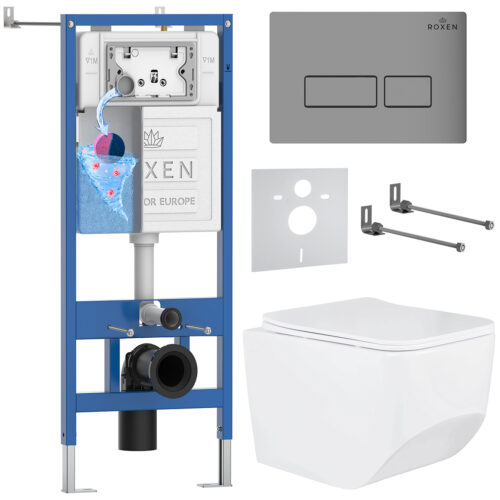 Комплект инсталляции Roxen StounFix Dual Fresh с унитазом Boro и кнопкой Caspia (хром/матовая), 608537