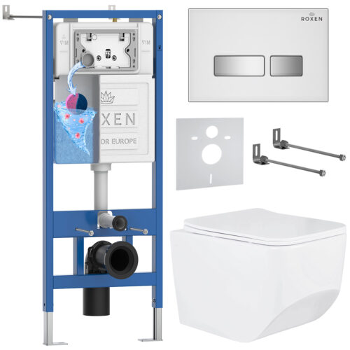 Комплект инсталляции Roxen StounFix Dual Fresh с унитазом Boro и кнопкой Glass (белая), 639404
