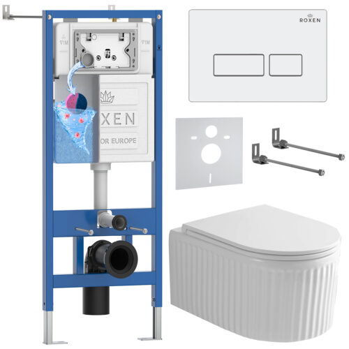 Комплект инсталляции Roxen StounFix Dual Fresh с унитазом Royal Matt и кнопкой Caspia (белая/глянец), 968203