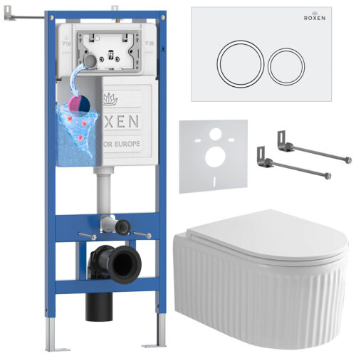 Комплект инсталляции Roxen StounFix Dual Fresh с унитазом Royal Matt и кнопкой Santi (белая/глянец), 968230
