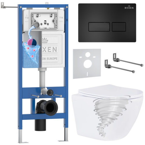 Комплект инсталляции Roxen StounFix Dual Fresh с унитазом Antares Tornado и кнопкой Caspia (чёрная/матовая), 968313