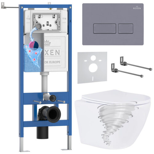 Комплект инсталляции Roxen StounFix Dual Fresh с унитазом Antares Tornado и кнопкой Caspia (серый бетон/матовая), 968330
