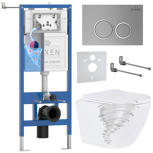 Комплект инсталляции Roxen StounFix Dual Fresh с унитазом Antares Tornado и кнопкой Santi (хром/матовая), 968345