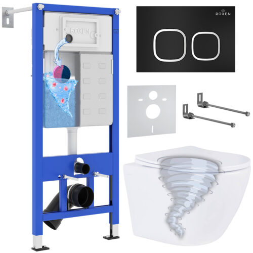 Комплект инсталляции Roxen StounFix Dual Fresh с унитазом Antares Tornado и кнопкой Santi (чёрная/матовая), 968377