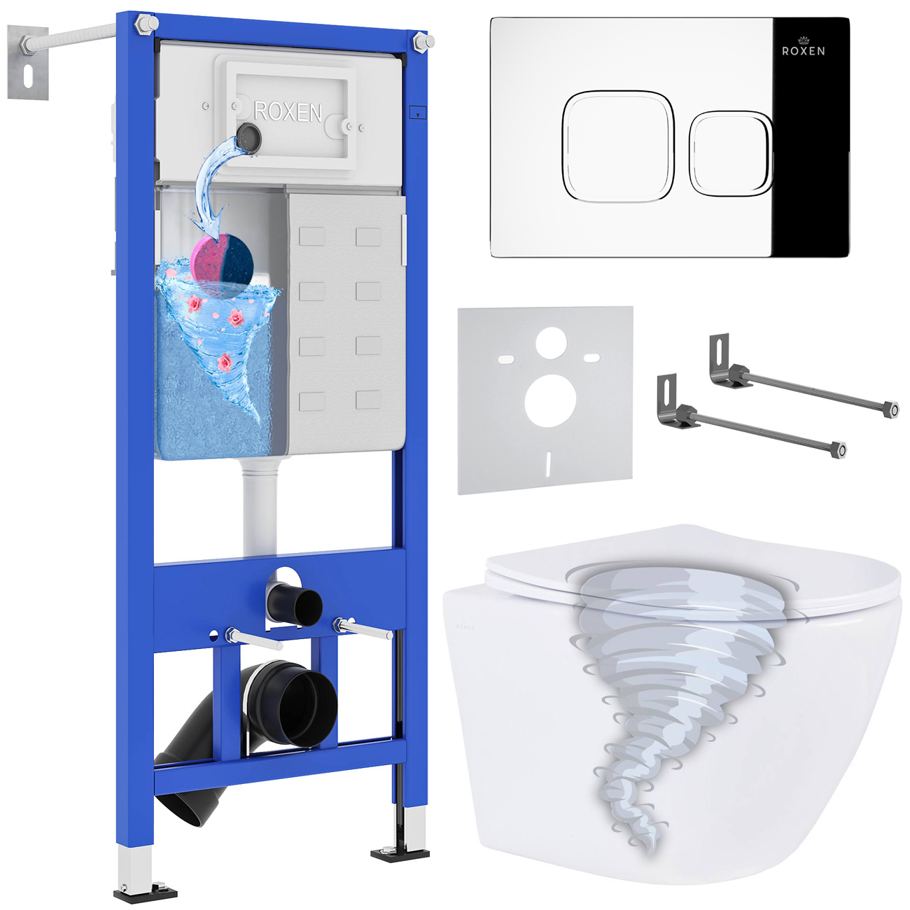 Комплект инсталляции Roxen StounFix Dual Fresh с унитазом Antares Tornado и кнопкой Santi (хром/глянцевая), 968385