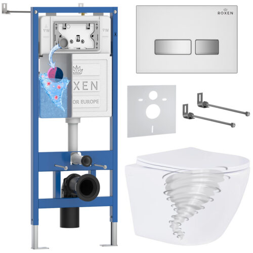 Комплект инсталляции Roxen StounFix Dual Fresh с унитазом Antares Tornado и кнопкой Glass (белая/глянцевая), 968395