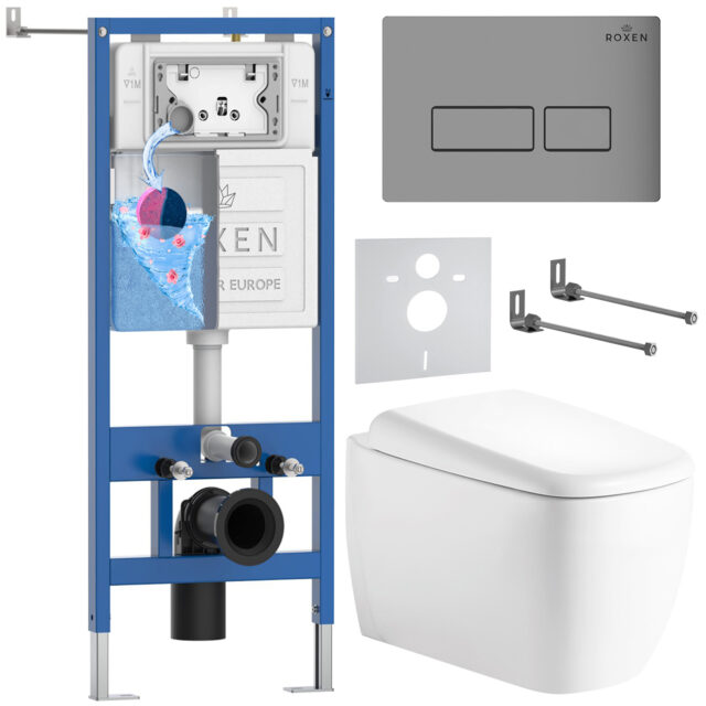 Комплект инсталляции Roxen StounFix Dual Fresh с унитазом Martin и кнопкой Caspia (хром/матовая), 968503