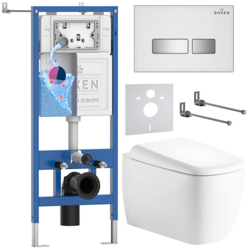 Комплект инсталляции Roxen StounFix Dual Fresh с унитазом Martin и кнопкой Glass (белая/глянец), 968524