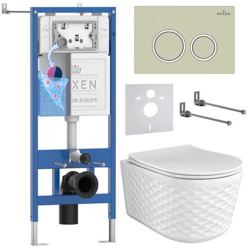 Комплект инсталляции Roxen StounFix Dual Fresh с унитазом Vine и кнопкой Santi (пастель бежевая/матовая), 979011