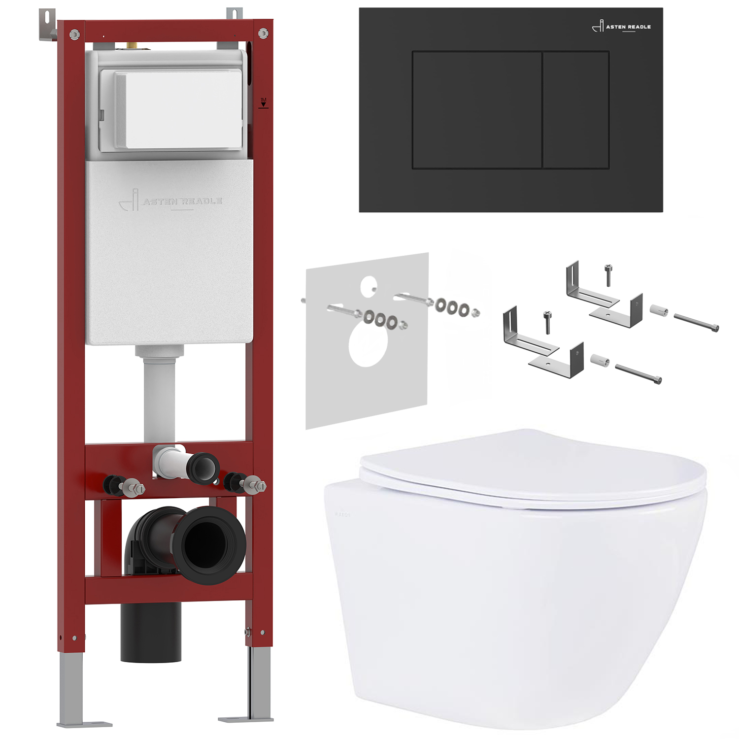 Комплект инсталляции Asten Readle Zentralmodul с унитазом Roxen Antares и кнопкой AR0601-B (чёрная/матовая), AR0601-185B