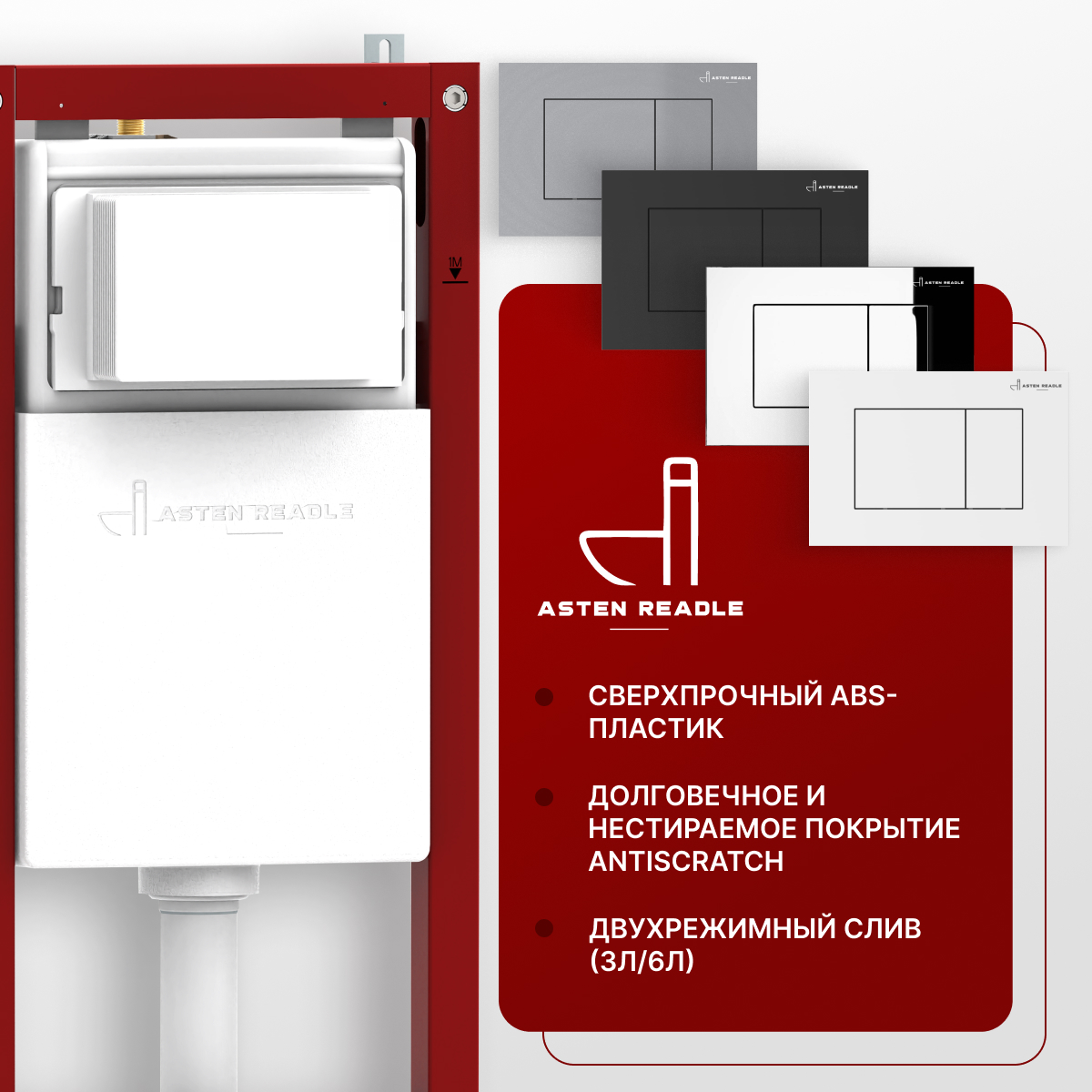 Комплект инсталляции Asten Readle Zentralmodul с кнопкой AR0601-B (чёрная/матовая), AR0501-0601B — изображение 5