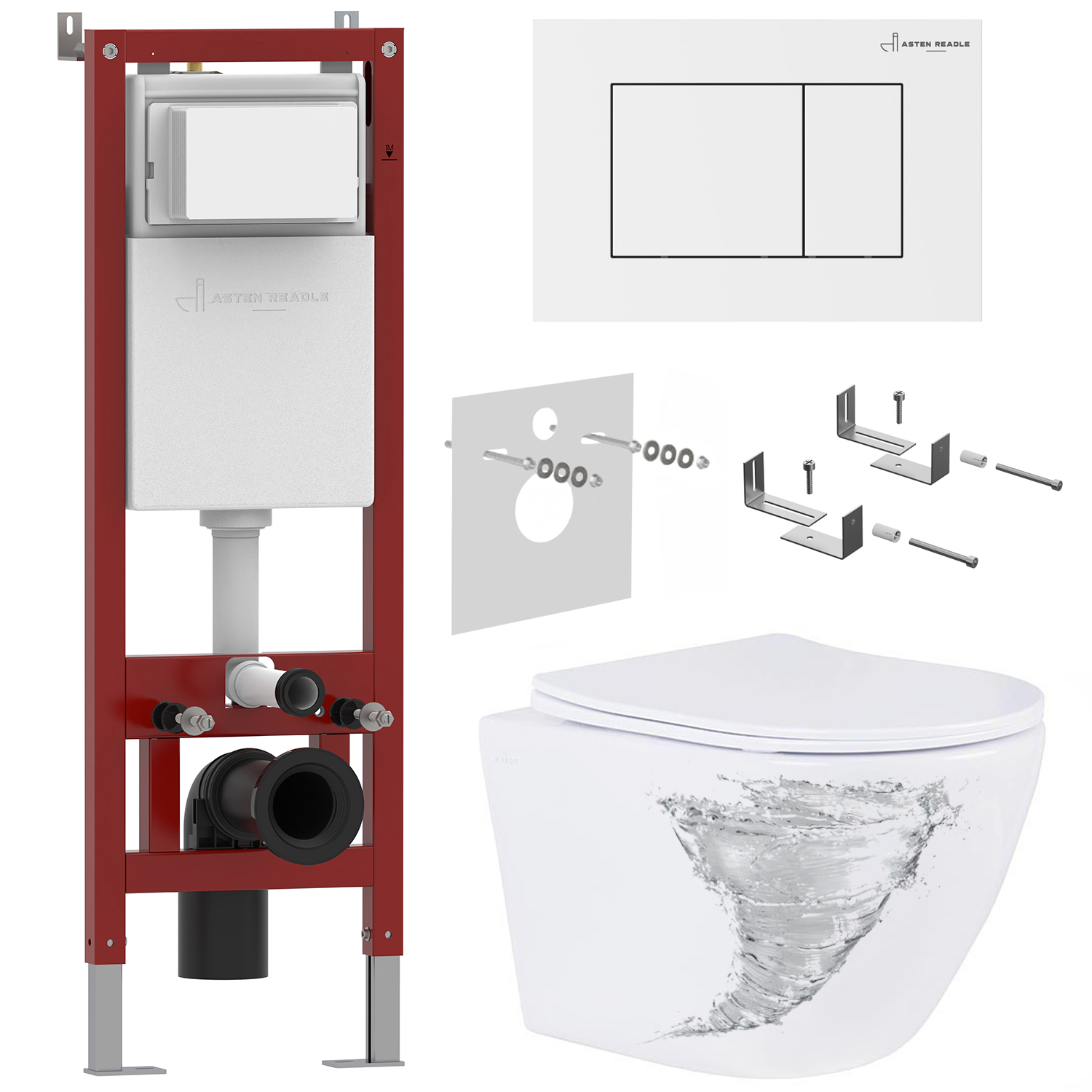 Комплект инсталляции Asten Readle Zentralmodul с унитазом Roxen Antares Tornado и кнопкой AR0601-W (белая/глянец), AR0601-205W