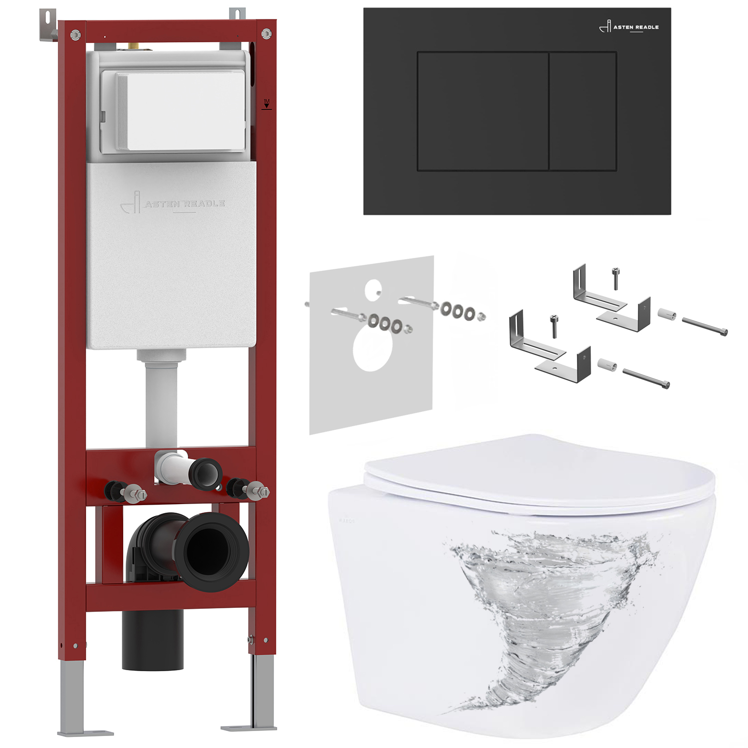 Комплект инсталляции Asten Readle Zentralmodul с унитазом Roxen Antares Tornado и кнопкой AR0601-B (чёрная/матовая), AR0601-205B