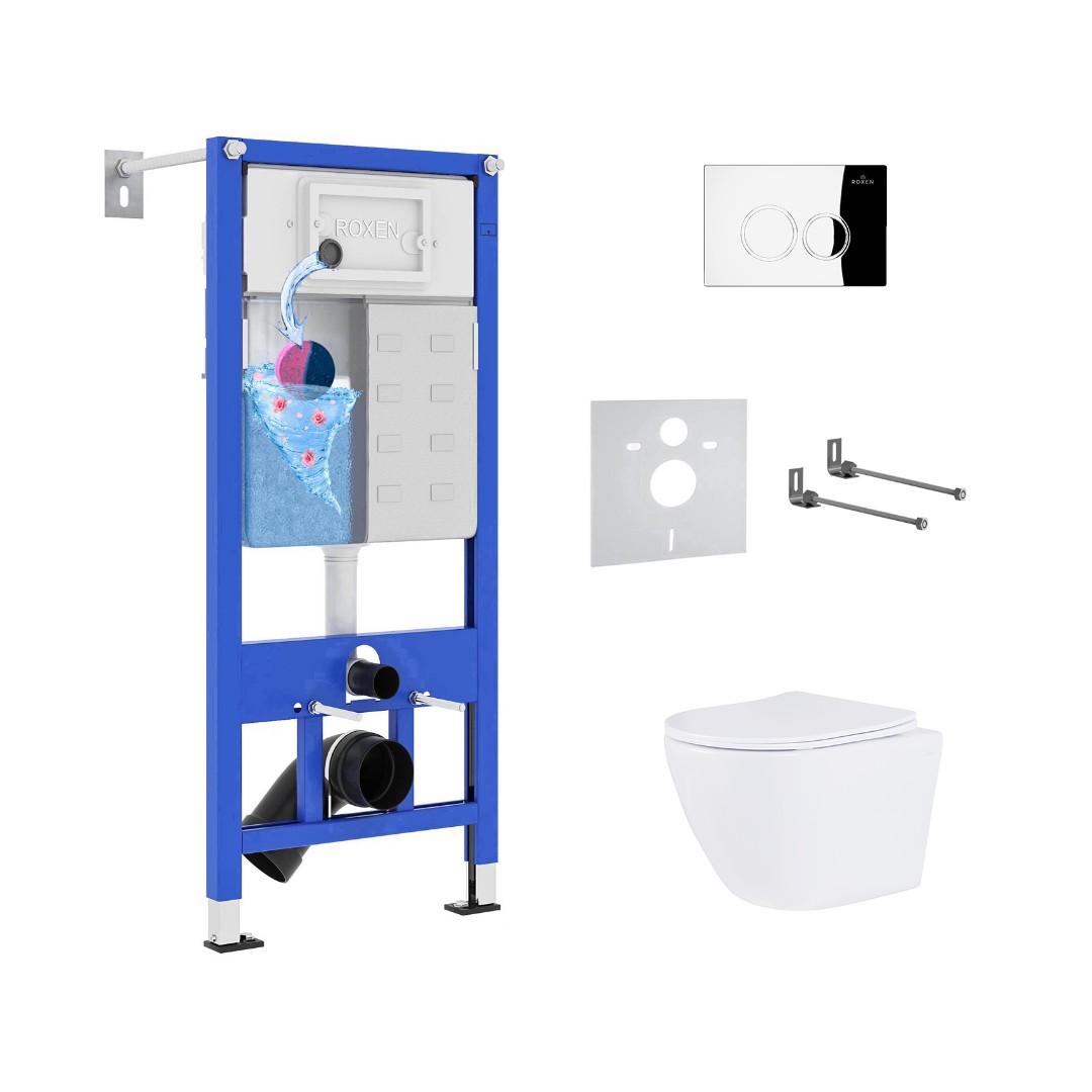 Комплект инсталляции Roxen StounFix Dual Fresh с унитазом Antares Tornado и кнопкой Santi (хром/глянцевая), 968340