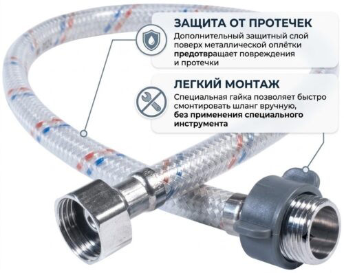 Гибкая подводка для воды 1/2" г/ш TIM C67-15 с полимерным покрытием, 150 см